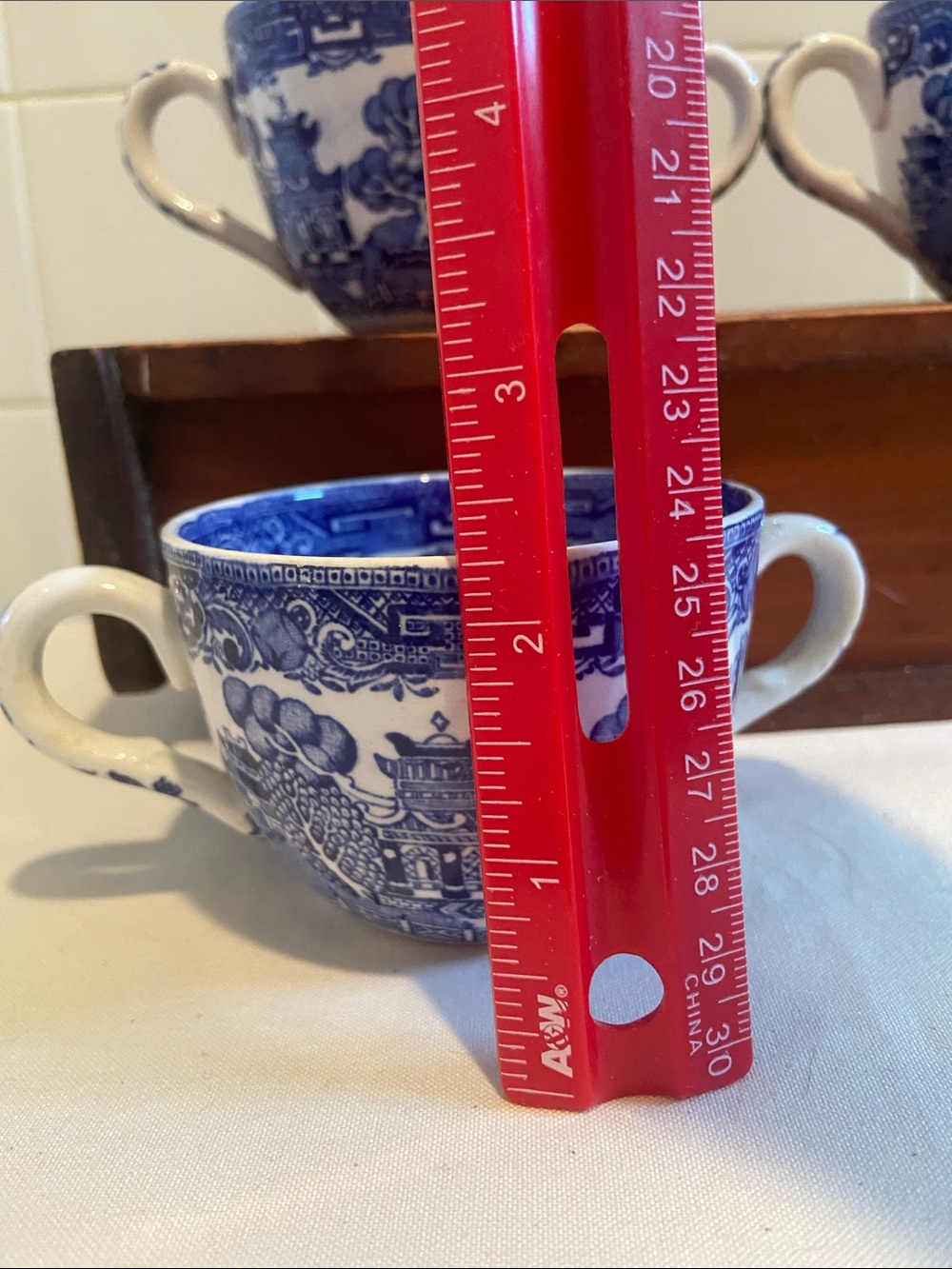 🩷Antique Blue Willow SoupCup Double Handles Ingraved For W.Ridgway &Co- Set of 4 - Picture 5 of 8